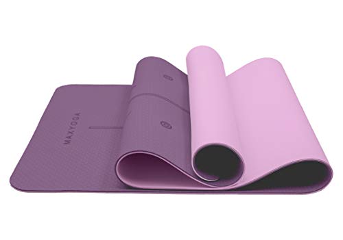 MAXYOGA® Esterilla Yoga de Medida Grande 183cm x 66cm x 6mm y Líneas de Alineación grabadas a...