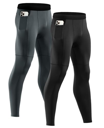 Niksa 2 Piezas Mallas Hombre Fitness Leggings Deporte Pantalón Largo de Compresión Negro Gris...