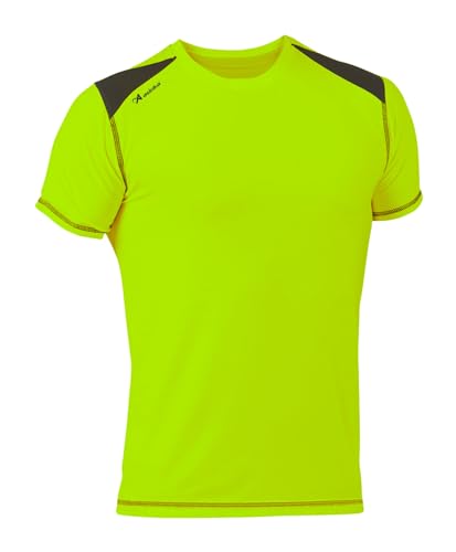 ASIOKA 182/17 Camiseta técnica combinada Unisex para Adultos de m/Corta, Verde flúor/Marengo, S