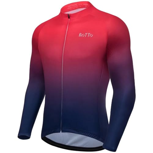 ROTTO Maillot Ciclismo Hombre Camiseta Bicicleta Manga Larga con Bolsillo Serie de degradados