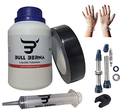 BULL BERNA Kit para tubelizar 2 Ruedas Completo con liquido,valvulas Presta,Kit dosificacion y Cinta...