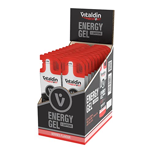 VITALDIN SPORT Energy Gel Caffeine – 24 Geles x 40 gr – Gel Energético sabor Frutos Rojos con...