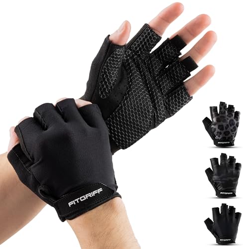 Fitgriff® Guantes Gimnasio Hombre y Mujer (Acolchado) - Accesorios para Gym, Fitness, Entrenamiento...