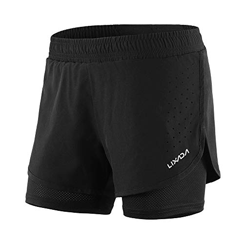 Lixada - Pantalones Cortos de Running 2 en 1 para Mujer, Secado rápido, Transpirable, Entrenamiento...