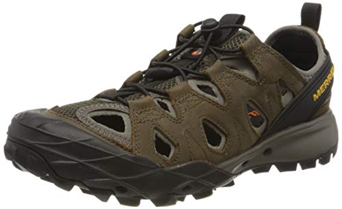 Merrell Choprock Leather Shandal, Zapatillas Impermeables para Hombre, Marrón (Cloudy/Gold), 42 EU