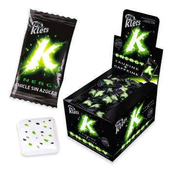 klets ENERGY Chicle sin azúcar - CON TAURINA, CAFEÍNA, NIACINA Y VITAMINAS - 200 unidades