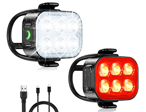 Glangeh Luz Bicicleta Recargable USB, Luces Bicicleta Delantera y Trasera de 1.5H Carga Rápida, 4+6...