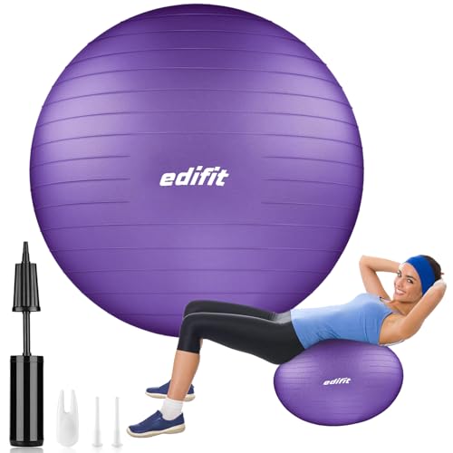 EDIFIT, Pelota de Pilates, 55,65 y 75, Ejercicio en Casa, Incluye Hinchador, Fitball, Embarazadas,...