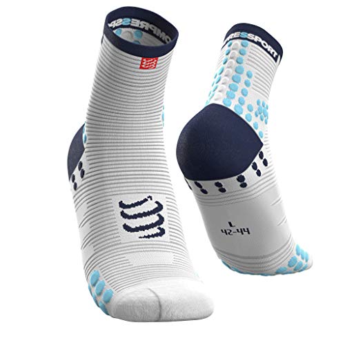 Compressport Pro Racing Socks v3.0 Run High Calcetines de Running Unisex para Adulto, Blanco/Azul,...