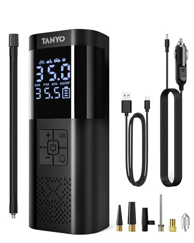 TANYO Compresor Aire Coche, 150PSI Potente Inflador Ruedas Coche con Luz LED, Batería Recargable...