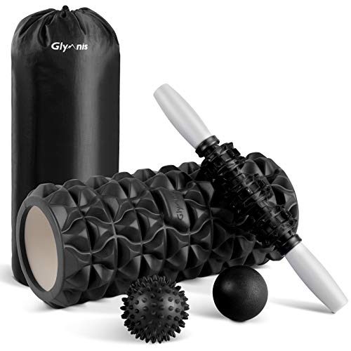 Glymnis Rodillo Masaje Muscular Foam Roller Masajes Muscular 4 en 1 con 1 Rodillo de Espuma 1 Palo...