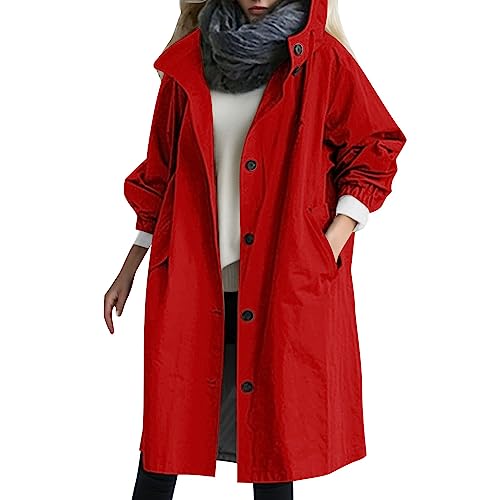 POIUIYQA Cortavientos Mujer Impermeable Gabardina Chaqueta de Lluvia con Capucha Portable Ligera...