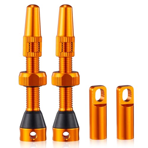 HZJD 2Piezas Válvula para Tubeless, Naranja, Tubeless Válvula de Aire Vástago Bicicleta(44 mm)