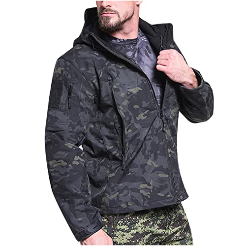 Chaqueta Softshell Hombre Chaqueta De Softshell Cortavientos para Hombre con capucha y forro polar...