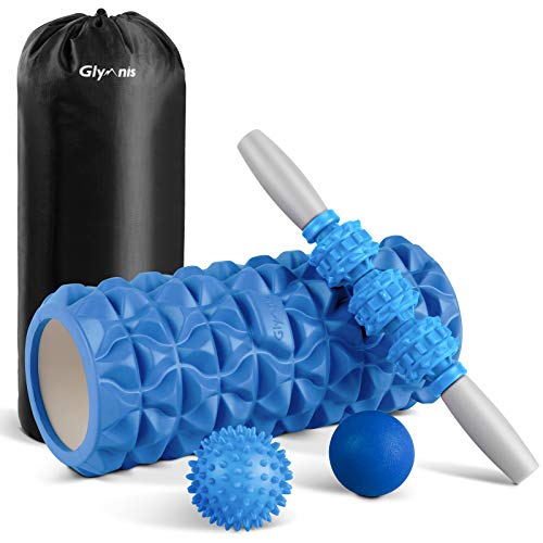 Glymnis Rodillo Masaje Muscular Foam Roller Masajes Muscular 4 en 1 con 1 Rodillo de Espuma 1 Palo...