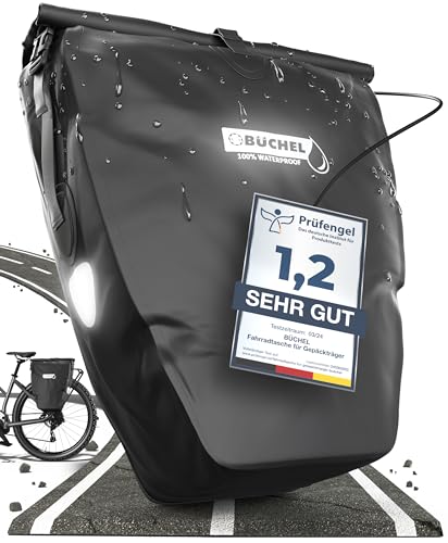 Büchel Bolsa de Bicicleta para portaequipajes, 100% Impermeable, Color Negro, Unisex-Adulto, 56.5 x...
