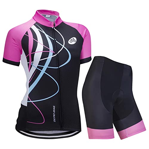 ZEROBIKE Kit de Manga Corta Jersey de Ciclo Bici del Camino para Mujer, Conjunto Ropa Al Aire Libre...