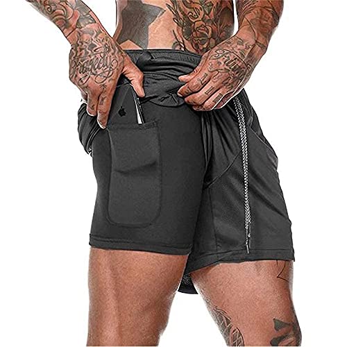 Pantalón Corto para Hombre,Pantalones Cortos Deportivos para Correr 2 en 1 con Compresión Interna...