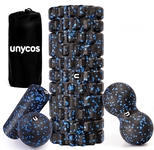 unycos - Rodillo para Masajes Musculares Texturizado | Set 4 en 1 con Foam Roller Pequeño - Bolas...