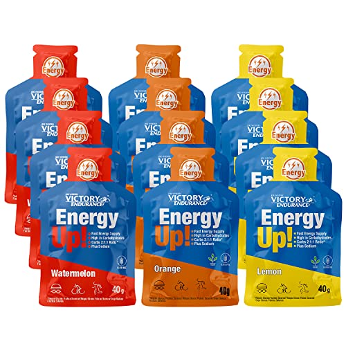 VICTORY ENDURANCE PACK 12x40g Energy Up Gel sin Cafeína - 4 x 3 sabores (Naranja, Sandía, Limón)....