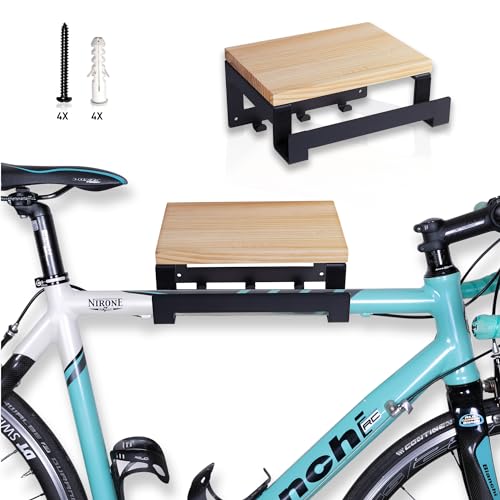 pedl® Soporte de pared para bicicleta, diseño de suspensión de acero y madera para bicicleta de...